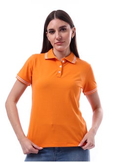 Andora Woman Turn Down Collar Solid Polo Shirt _ Orange  - Image 1