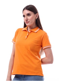 Andora Woman Turn Down Collar Solid Polo Shirt _ Orange  - Image 2