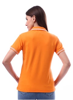 Andora Woman Turn Down Collar Solid Polo Shirt _ Orange  - Image 3