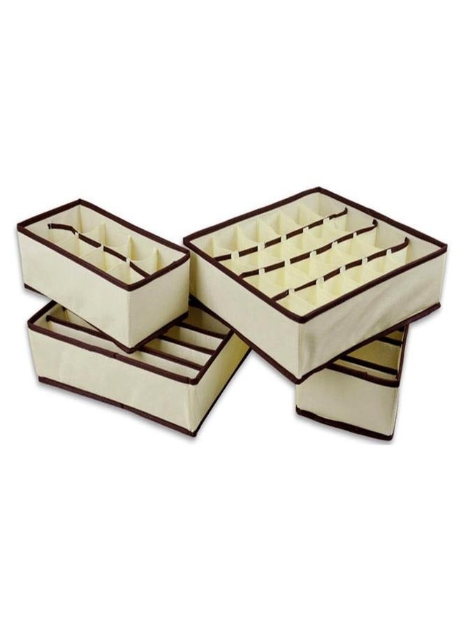 4-Piece Simplized Closet Underwear Organizers Set Beige -Sock Drawer Organizer Divider Underwear Organizer Fabric Dresser Drawer - Image 1