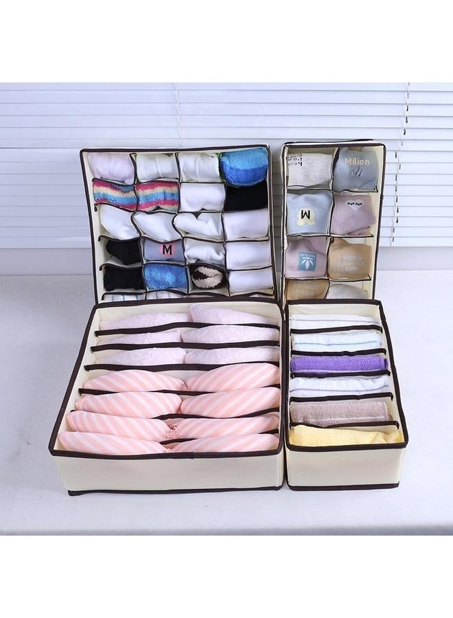 4-Piece Simplized Closet Underwear Organizers Set Beige -Sock Drawer Organizer Divider Underwear Organizer Fabric Dresser Drawer - Image 3