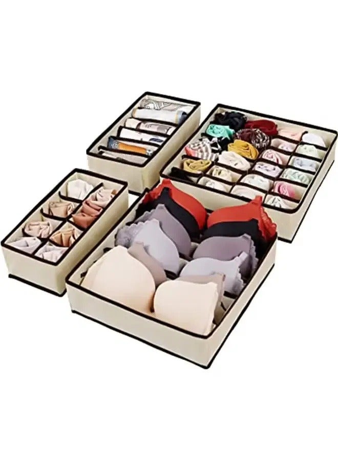 4-Piece Simplized Closet Underwear Organizers Set Beige -Sock Drawer Organizer Divider Underwear Organizer Fabric Dresser Drawer - Image 5
