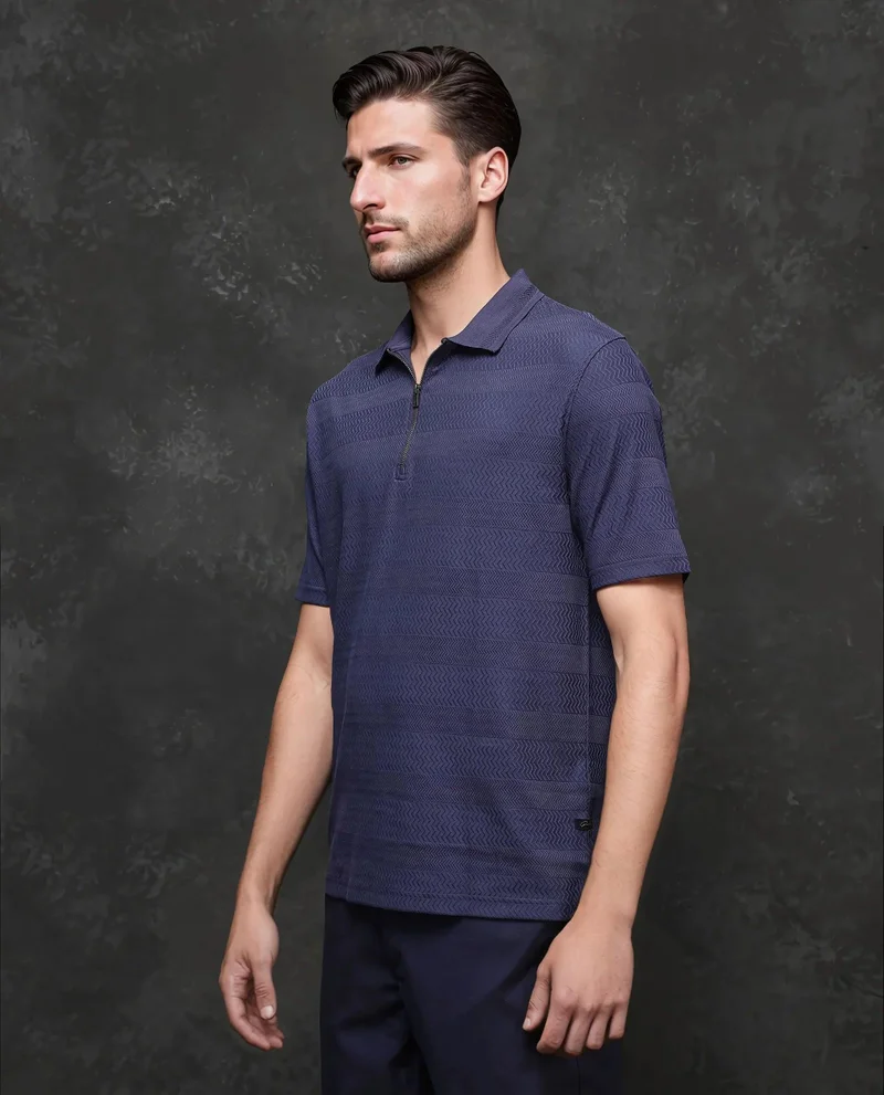 Rare Rabbit Men's Mercerised Jacquard Zipper Polo