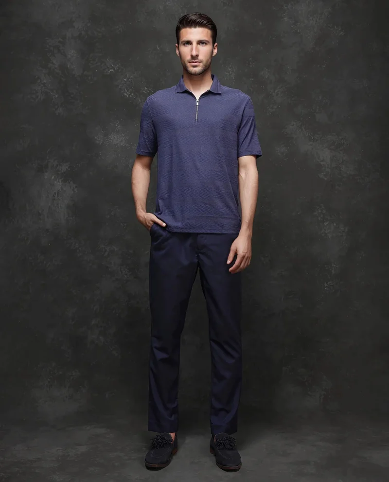 Rare Rabbit Men's Mercerised Jacquard Zipper Polo