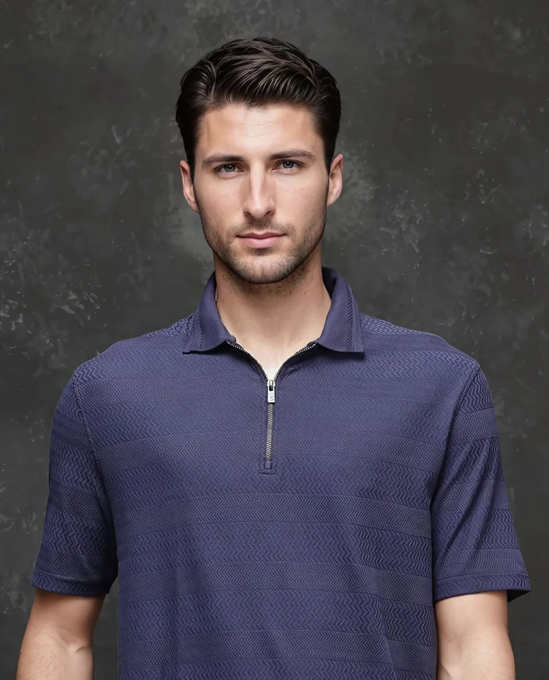 Rare Rabbit Men's Mercerised Jacquard Zipper Polo