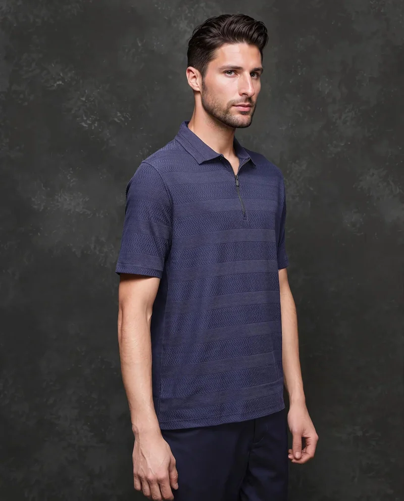 Rare Rabbit Men's Mercerised Jacquard Zipper Polo