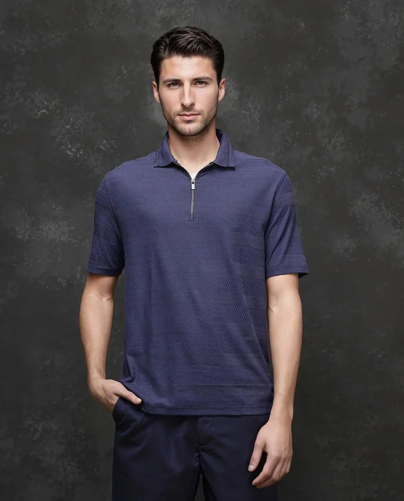 Rare Rabbit Men's Mercerised Jacquard Zipper Polo