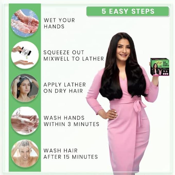 VIP 5 IN 1 NATURAL HAIR COLOUR SHAMPOO BLACK COLOUR 40GM - Image 3