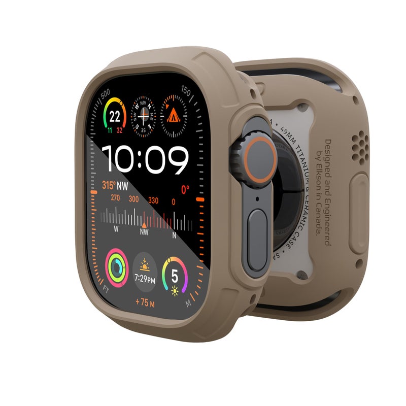 elkson Made for Apple Watch Ultra 3/2/1 Bumper Case 49mm Screen Protector Tempered Glass, Quattro Max Series Rugged for iWatch, Military Grade Durable Protective Cover, Flexible Shock Proof, Tan - Image 1