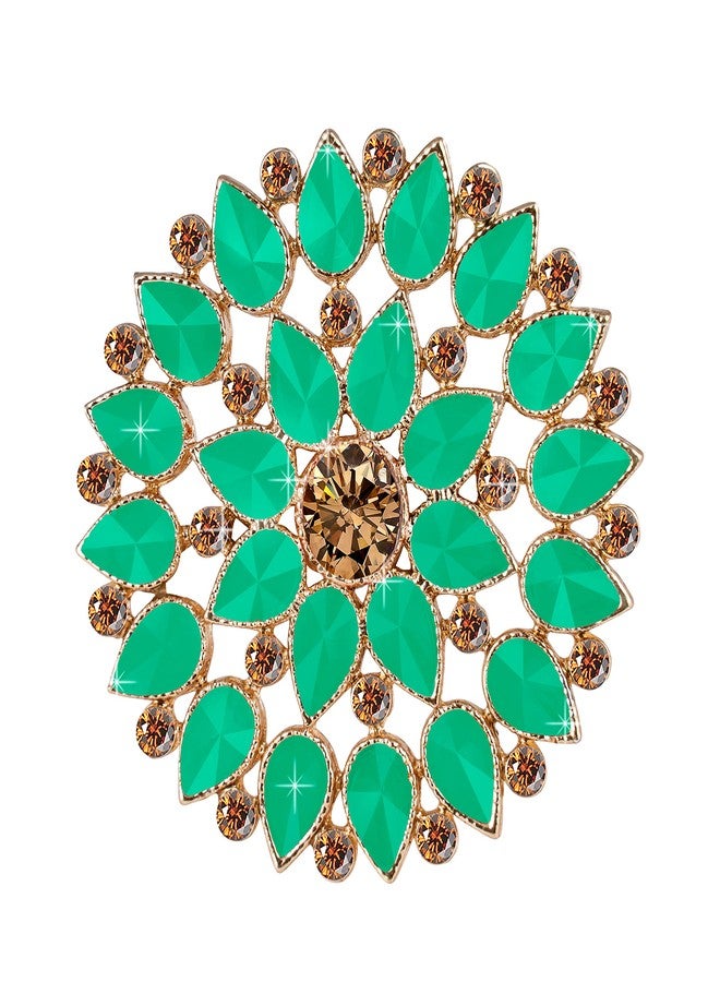 JFL - Jewellery for Less Fashion Gold Tone Floral CZ LCD Diamond Studded Adjustable Finger Ring for Women & Girls(Peacock Green),Valentine - Image 1