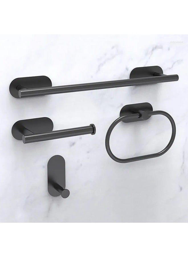 Generic 4-Piece Bathroom Accessories Bathroom Wall-Mounted Ring Self-Adhesive Toilet Paper Holder Bathrobe Towel Hook Rust-Proof No Drilling Easy Installation Suitable For Home Decoration, Bathroom Storage  - Image 1