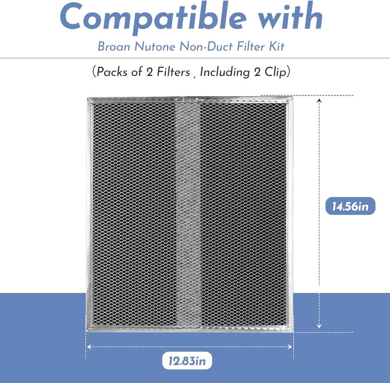 Pokin Upgrade HPF30 Charcoal Range Hood Non-Ducted Filter (with Clips), for Broan Nutone S97020466 Series Range Hood 14.6” x 12.8” x 0.14” Traps Odors Grease Filters Type XC - 2 Pack - Image 2