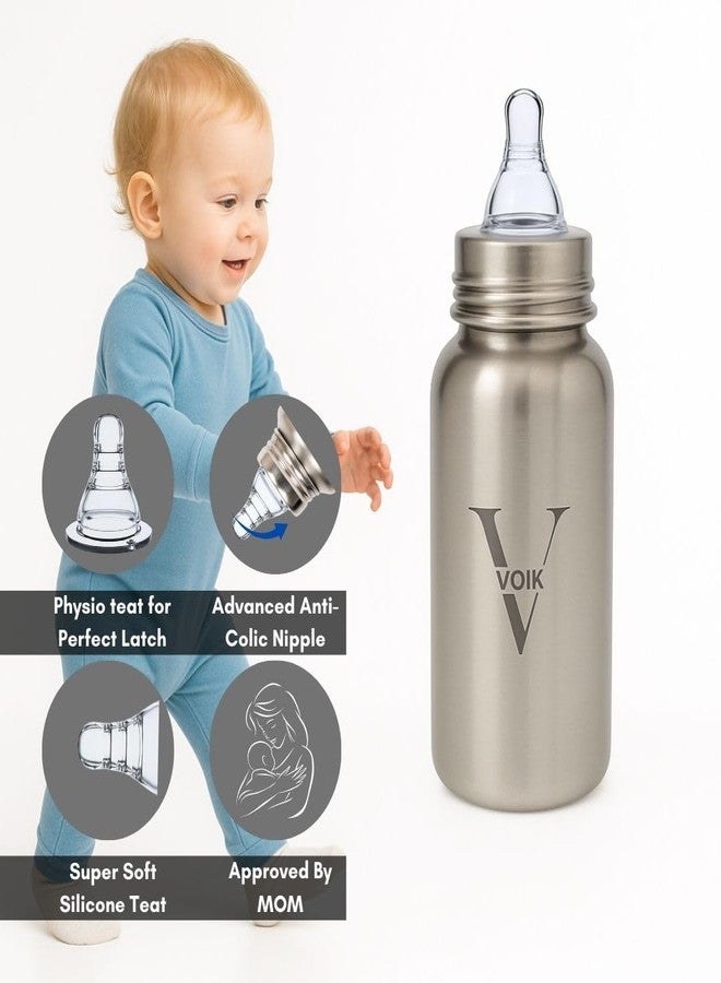 VOIK Stainless Steel Baby Feeding Bottle | BPA Free, Anti-Colic, Leak-Proof | 140ml | SS 304 Food-Grade | for 3+ Months Babies | Eco-Friendly and Durable - Image 4