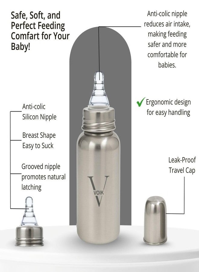 VOIK Stainless Steel Baby Feeding Bottle | BPA Free, Anti-Colic, Leak-Proof | 140ml | SS 304 Food-Grade | for 3+ Months Babies | Eco-Friendly and Durable - Image 5