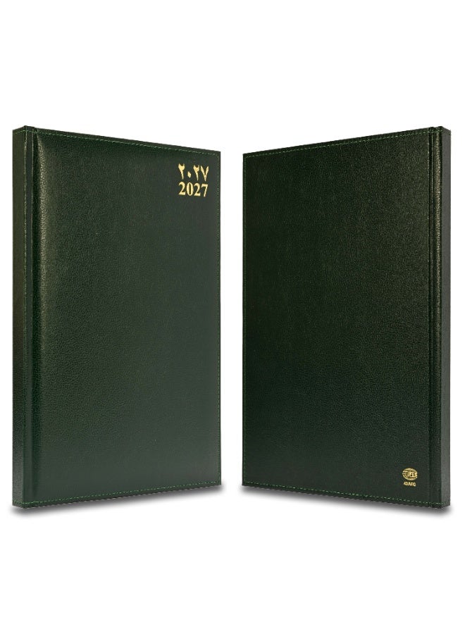 FIS 2027 Golden A4 Diary, 210x297mm, 1 Side Padded & Sewn Vinyl Cover, Gold Gilded Edges, 1 Day a Page Format, Arabic/English, 60gsm White Paper, Green Cover - FSDI43AEG27GR - Image 3