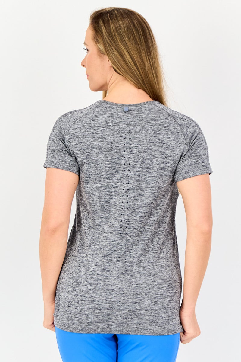 Nike Women Dri-Fit Short Sleeves Training Top, Heather Grey - Image 2