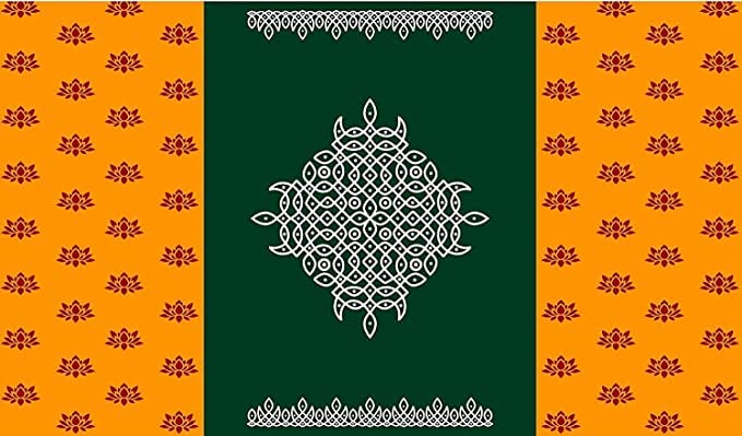 ASHVATH Ashvath Yellow Red Lotus with Green Kollam Design Decoration Backdrop Cloth for Pooja Decoration Traditional Background Curtain Cloth for Festival FabricPolyester Taiwan fabric size 5 Feet Height and 8 Feet width58 Washable Fabric 