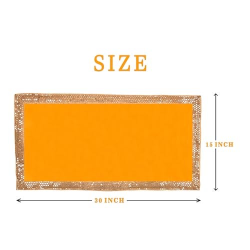Dulhan DLC CD Lace Sequence Work Yellow Velvet Pooja Cloth for God, 15x30 inch Altar Cloth for Puja, Pack of 2 Large Aasan for Home Temple or mandir - Image 2
