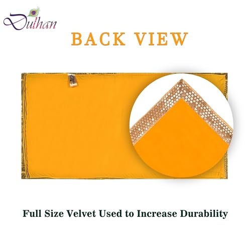 Dulhan DLC CD Lace Sequence Work Yellow Velvet Pooja Cloth for God, 15x30 inch Altar Cloth for Puja, Pack of 2 Large Aasan for Home Temple or mandir - Image 3