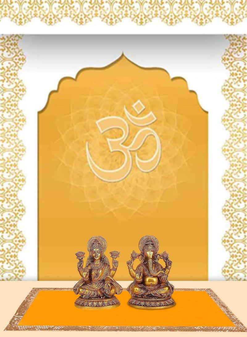Dulhan DLC CD Lace Sequence Work Yellow Velvet Pooja Cloth for God, 15x30 inch Altar Cloth for Puja, Pack of 2 Large Aasan for Home Temple or mandir - Image 5