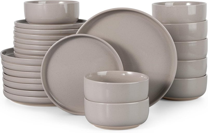 HaWare Stoneware Dinnerware Sets 24Piece Plates and Bowls Set for 8 Dishes Set for Home Restaurant Speckled Cream Coffee - Image 1