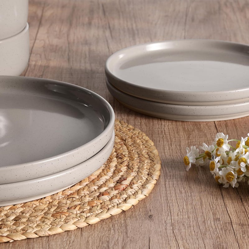 HaWare Stoneware Dinnerware Sets 24Piece Plates and Bowls Set for 8 Dishes Set for Home Restaurant Speckled Cream Coffee - Image 3