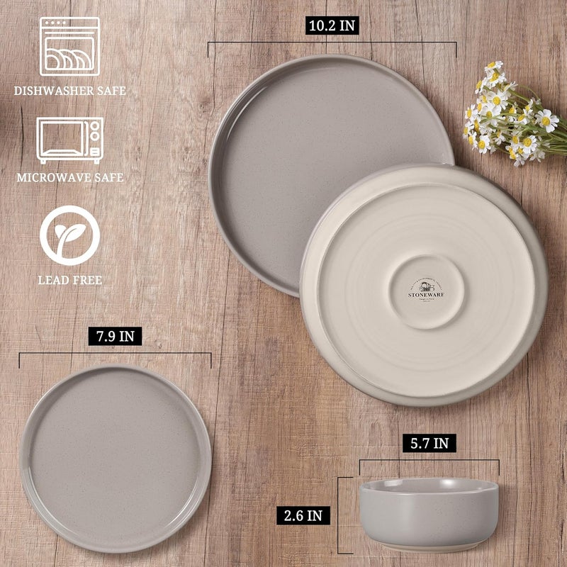 HaWare Stoneware Dinnerware Sets 24Piece Plates and Bowls Set for 8 Dishes Set for Home Restaurant Speckled Cream Coffee - Image 2