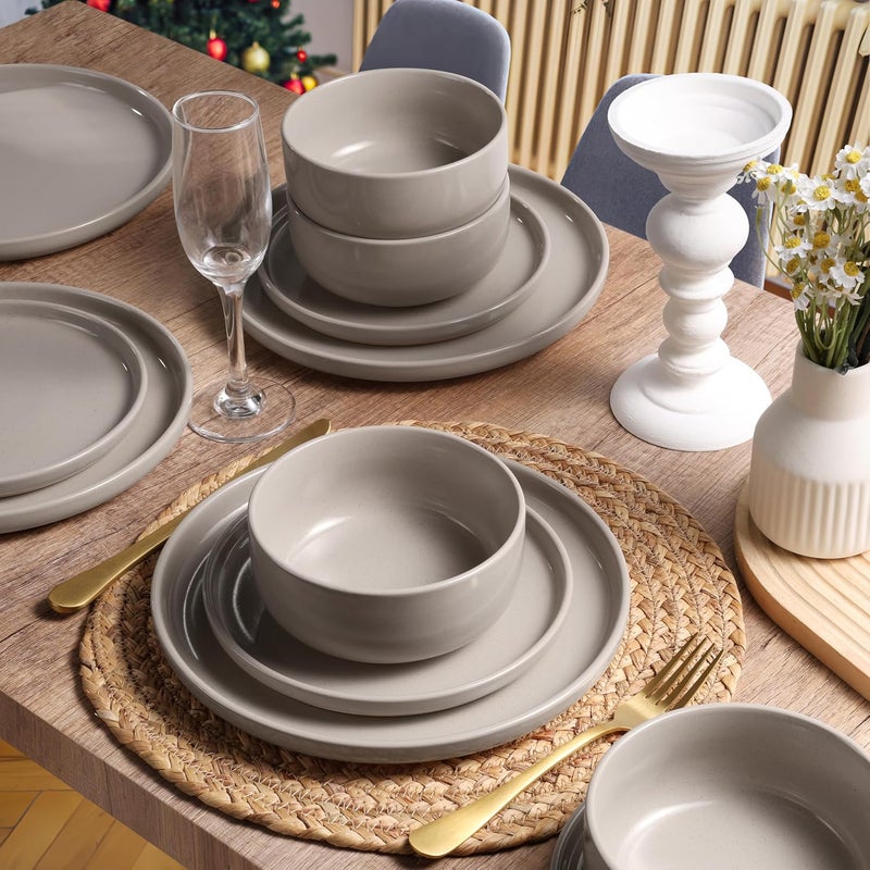 HaWare Stoneware Dinnerware Sets 24Piece Plates and Bowls Set for 8 Dishes Set for Home Restaurant Speckled Cream Coffee - Image 4