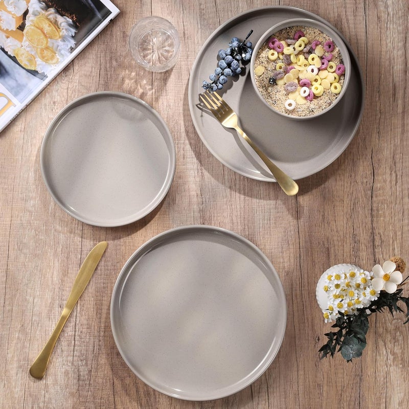 HaWare Stoneware Dinnerware Sets 24Piece Plates and Bowls Set for 8 Dishes Set for Home Restaurant Speckled Cream Coffee - Image 5