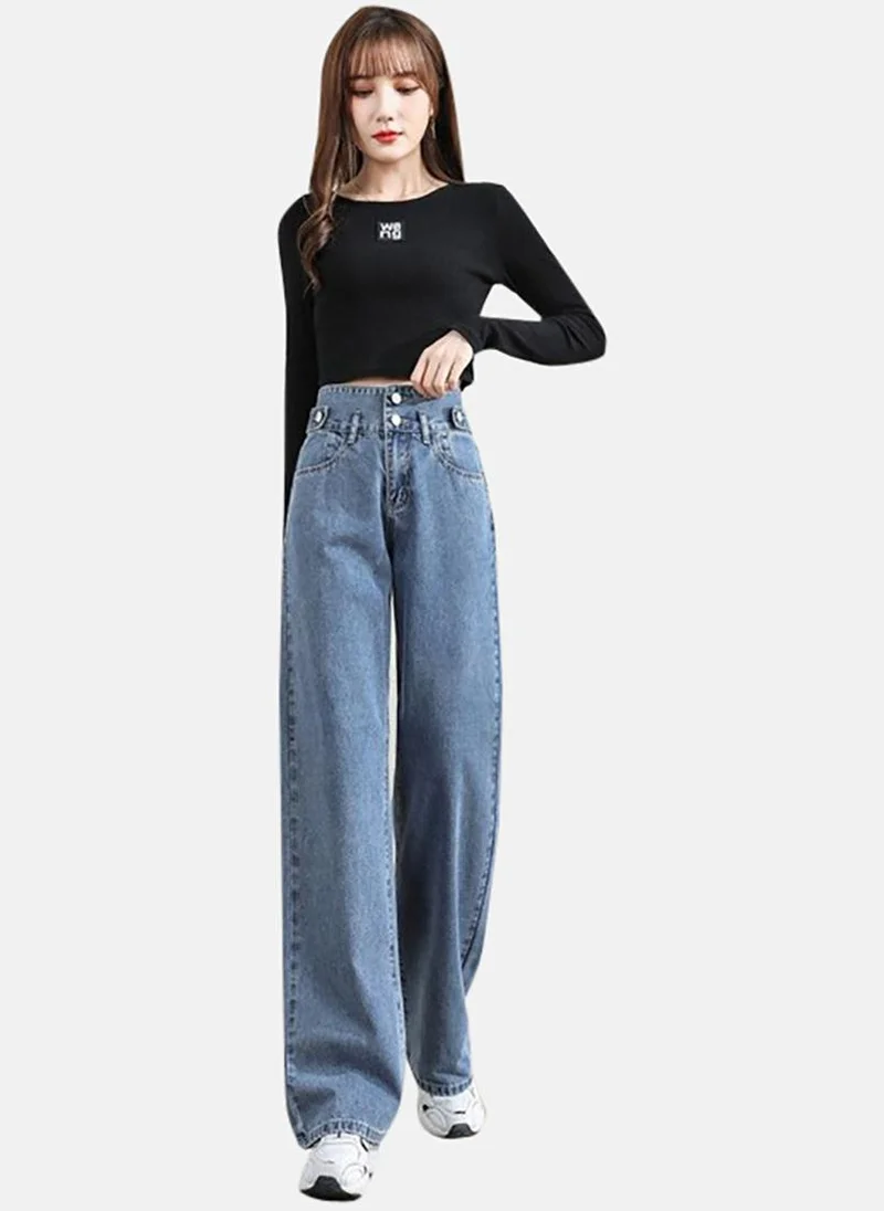 يونيكي Blue Solid Mid Rise Straight Fit Straight Jeans