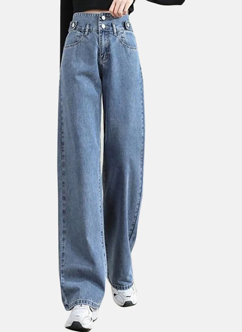 YUNIQEE Blue Solid Mid Rise Straight Fit Straight Jeans