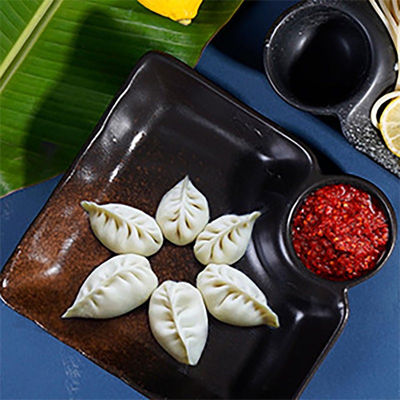 FYUEROPA Ceramic Dumpling Plate with Dipping Saucer Sushi Dish Serving Dish Chips and Snack Plate Japanese Style 75 Inch Set of 2 Brown  - Image 3