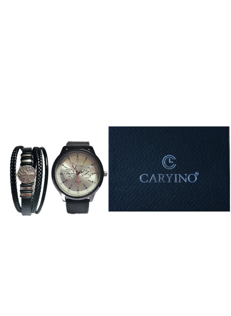 CARYINO Men's Watch with Set of High-end Leather Bracelets  - Image 5