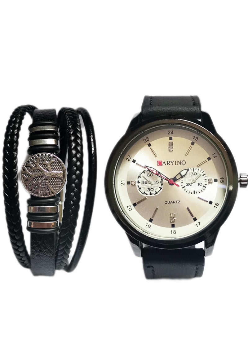 CARYINO Men's Watch with Set of High-end Leather Bracelets  - Image 1