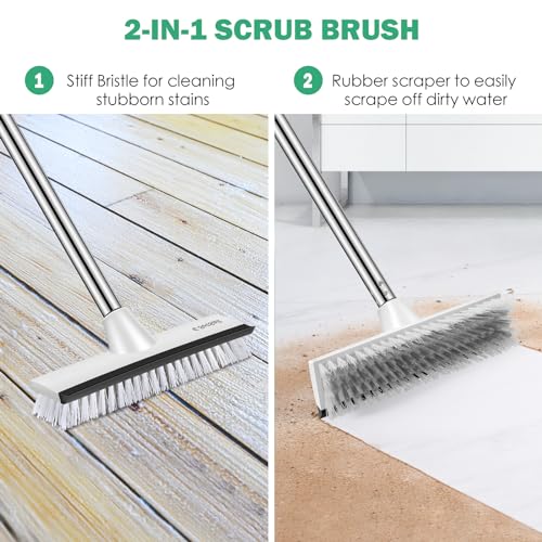 SetSail Floor Scrub Brush with 51-Inch Long Adjustable Handle 2 in 1 Scrape Brush Stiff Bristle Floor Scrubber for Cleaning Shower Bathroom Garage Kitchen Wall Deck Tub Tile - Image 4