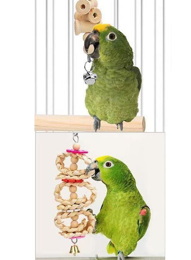 Natural Wood Bird and Parrot Swing Toys Includes Hanging Chew Swing, Climbing Ladder and Bird Cage for Parrot, Parakeet, Conure, Cockatiel, Mynah, Lovebirds and Finches, 8 Pieces - Image 3