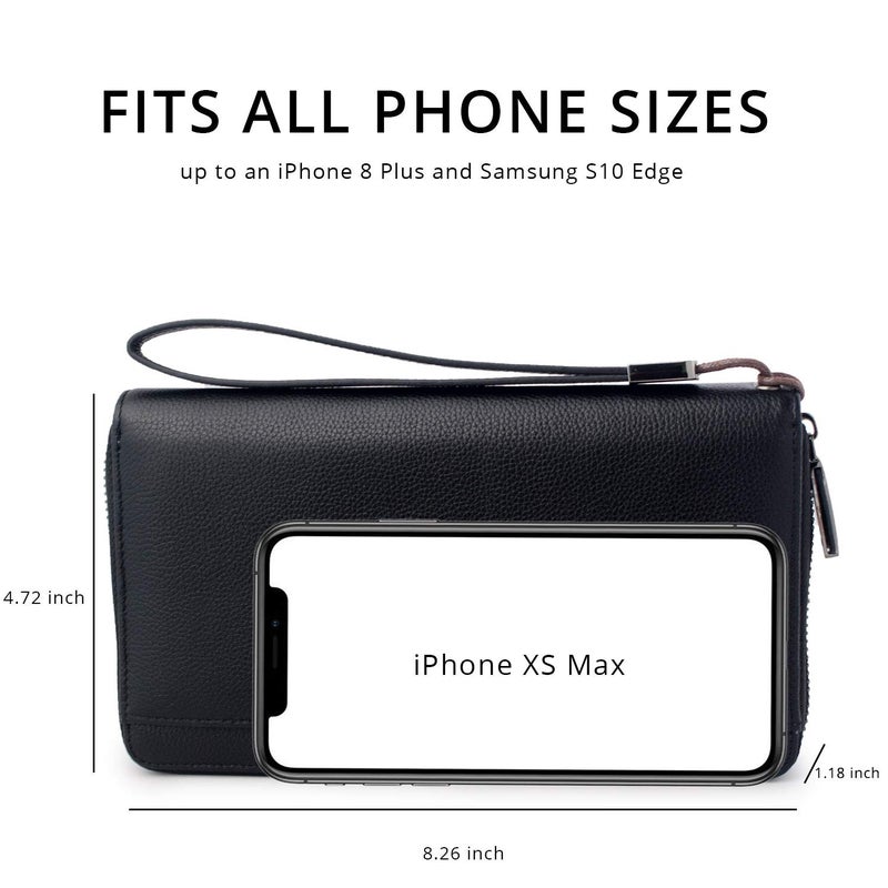 Bveyzi Travel Document Organizer RFID Blocking Leather Multiple Passport Wallet Family Holder Id Wrist Strap(Black) - Image 4