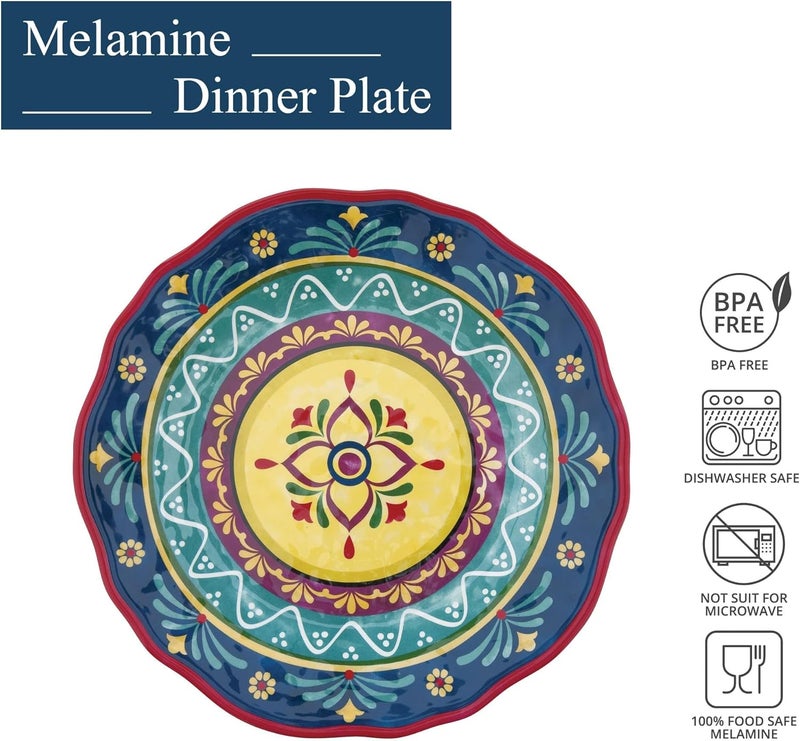UP UPware Fiesta Floral Melamine Dinner Plate Set Round Plates for Main course Pasta and Salad BPAFree Dishwasher Safe Multicolor 11 Inch Set of 6 - Image 2