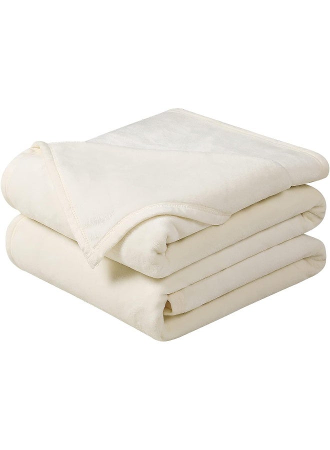 EASELAND Soft California King Blanket Warm Fuzzy Microplush Lightweight Thermal Fleece Blankets for Couch Bed Sofa, 102X108 Inch, Ivory - Image 1