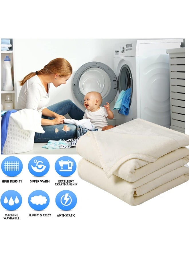 EASELAND Soft California King Blanket Warm Fuzzy Microplush Lightweight Thermal Fleece Blankets for Couch Bed Sofa, 102X108 Inch, Ivory - Image 2