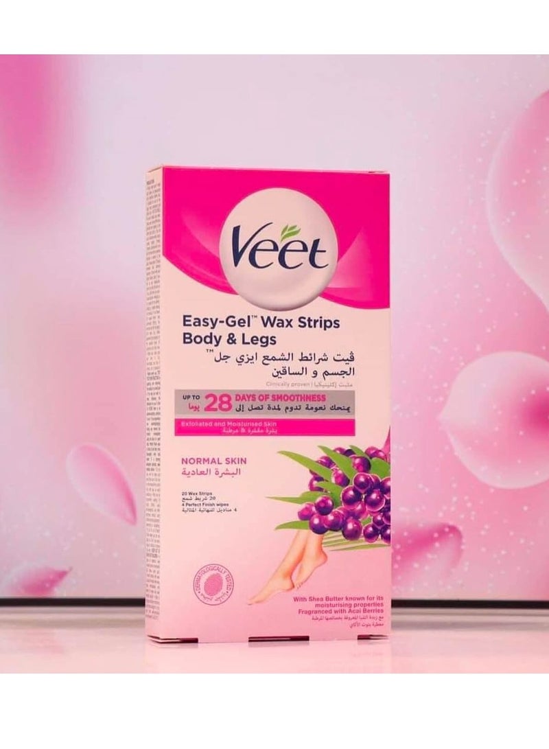 Veet Easy Gel Wax Strips Body And Legs For Normal Skin Hair Removal Moisturising Shea Butter - Image 1
