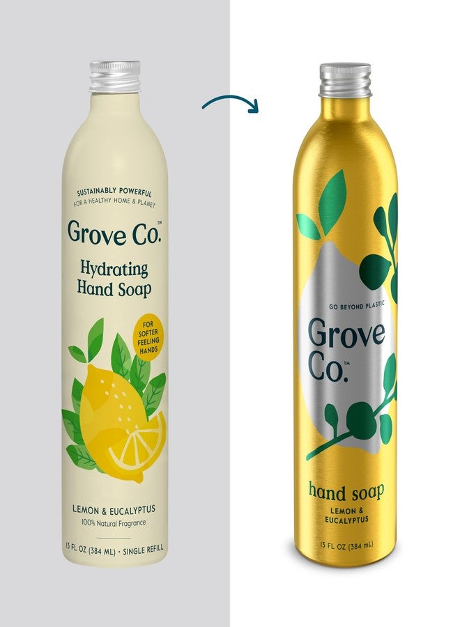 Grove Co. عبوة إعادة تعبئة صابون اليدين الجل من غروف كو، برائحة الليمون والأوكالبتوس، 3 × 13 أونصة سائلة - Image 2