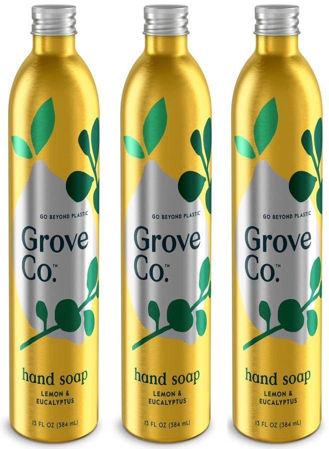 Grove Co. عبوة إعادة تعبئة صابون اليدين الجل من غروف كو، برائحة الليمون والأوكالبتوس، 3 × 13 أونصة سائلة - Image 1