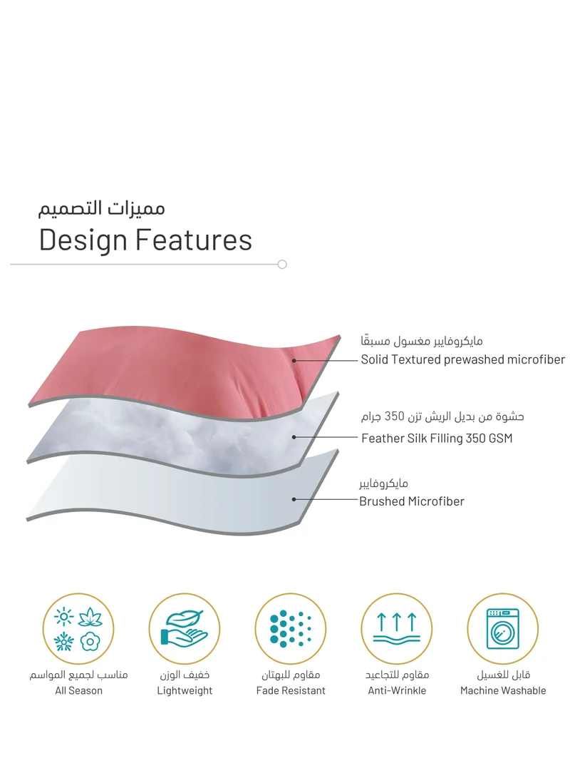 Donetella Comforter Set 4-Pcs Single Size Bed Fits (120 x 200 Cm) Bedding With Pompom Lace And Removable Filler, Coral Pink
