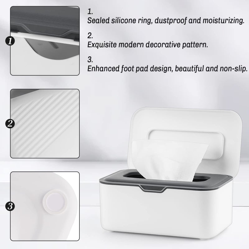 Whiidoom Baby Wipes Dispenser Wipes Holder Wipes Container Case, Keep Wipes Fresh and Clean, for Home Office Kitchen (New Grey) - Image 3