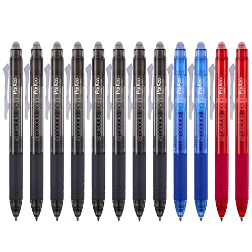 ParKoo Retractable Erasable Gel Pens Clicker Fine Point 0.7 mm, No Need for White Out, 8 Black/2 Blue/2 Red Ink for Completing Sudoku and Crossword Puzzles, 12-Pack - Image 1