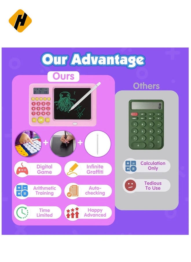 HuHa - Electronic Math Game with LCD Writing Tablet for Age 6+ Kids , Addition, Subtraction, Multiplication&Division Math Games Gift for Boys & Girls Ages 6+（Pink） Brand: Pussan - Image 1