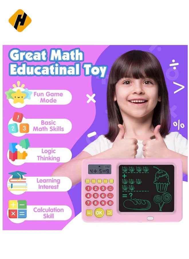 HuHa - Electronic Math Game with LCD Writing Tablet for Age 6+ Kids , Addition, Subtraction, Multiplication&Division Math Games Gift for Boys & Girls Ages 6+（Pink） Brand: Pussan - Image 1