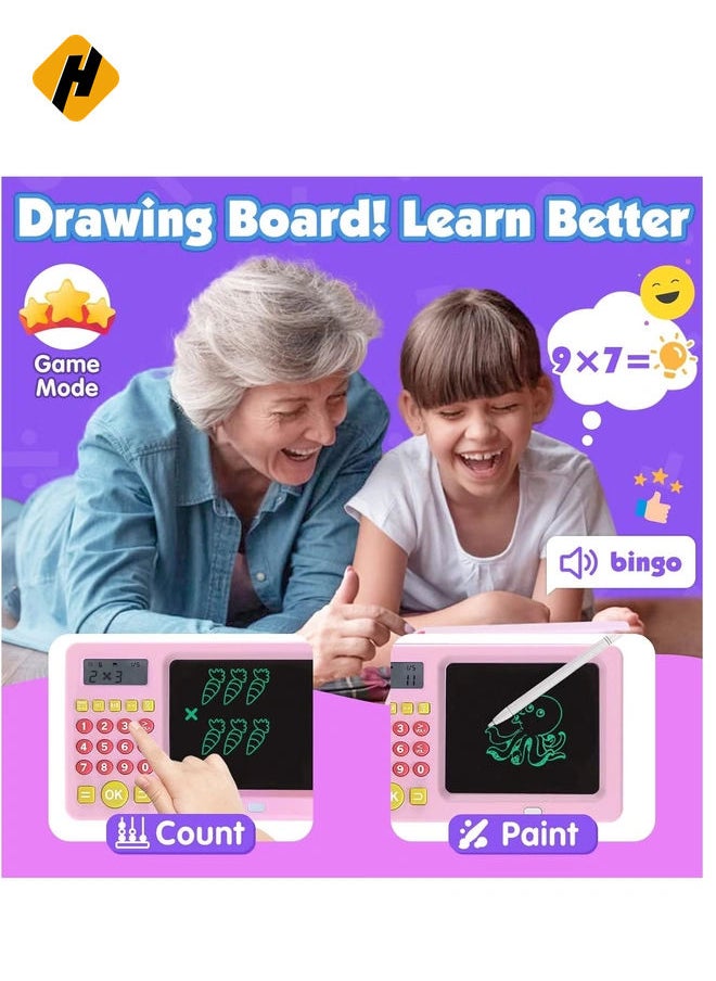 HuHa - Electronic Math Game with LCD Writing Tablet for Age 6+ Kids , Addition, Subtraction, Multiplication&Division Math Games Gift for Boys & Girls Ages 6+（Pink） Brand: Pussan - Image 1