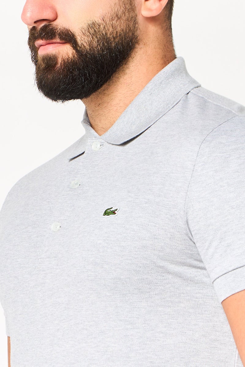 LACOSTE Men Slim Fit Embroidered Logo Short Sleeve Polo Shirt, Grey - Image 2